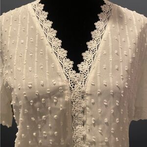 Elegant White Lace Trim Blouse